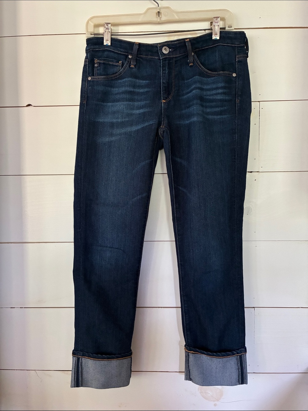 Ag Adriano Goldschmied Slim Straight Dark Blue Jeans The Stevie Cuff Size 27 USA